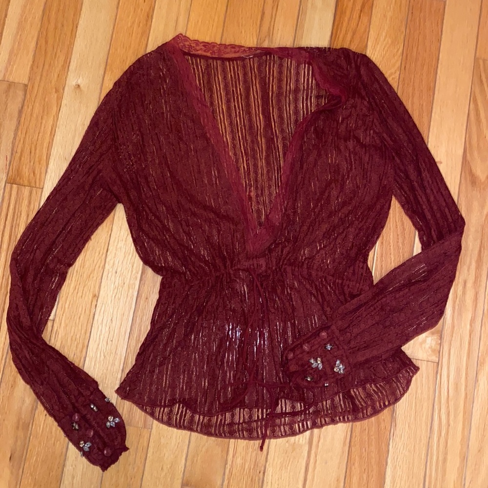 Free people burgundy beaded blouse